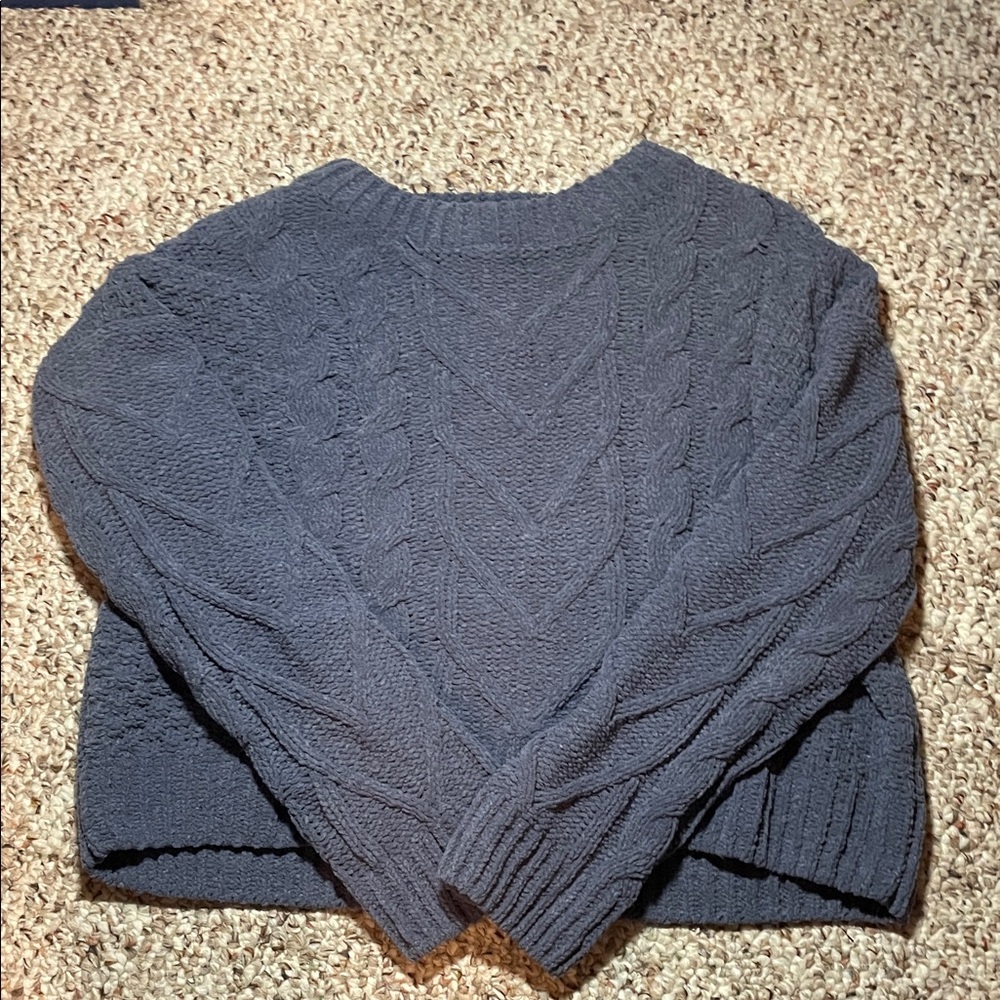Pink Rose Dark Gray Cable Knit Sweater